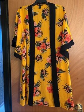 Forever 21 Yellow Tropical Floral Swim Coverup with Black Trim